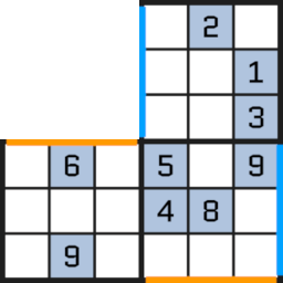 Drawing of a 3-block planar puzzle with portals.